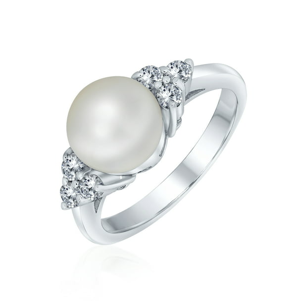 925 Sterling Silver Cultured Pearl Womens Modern Anniversary Ring 